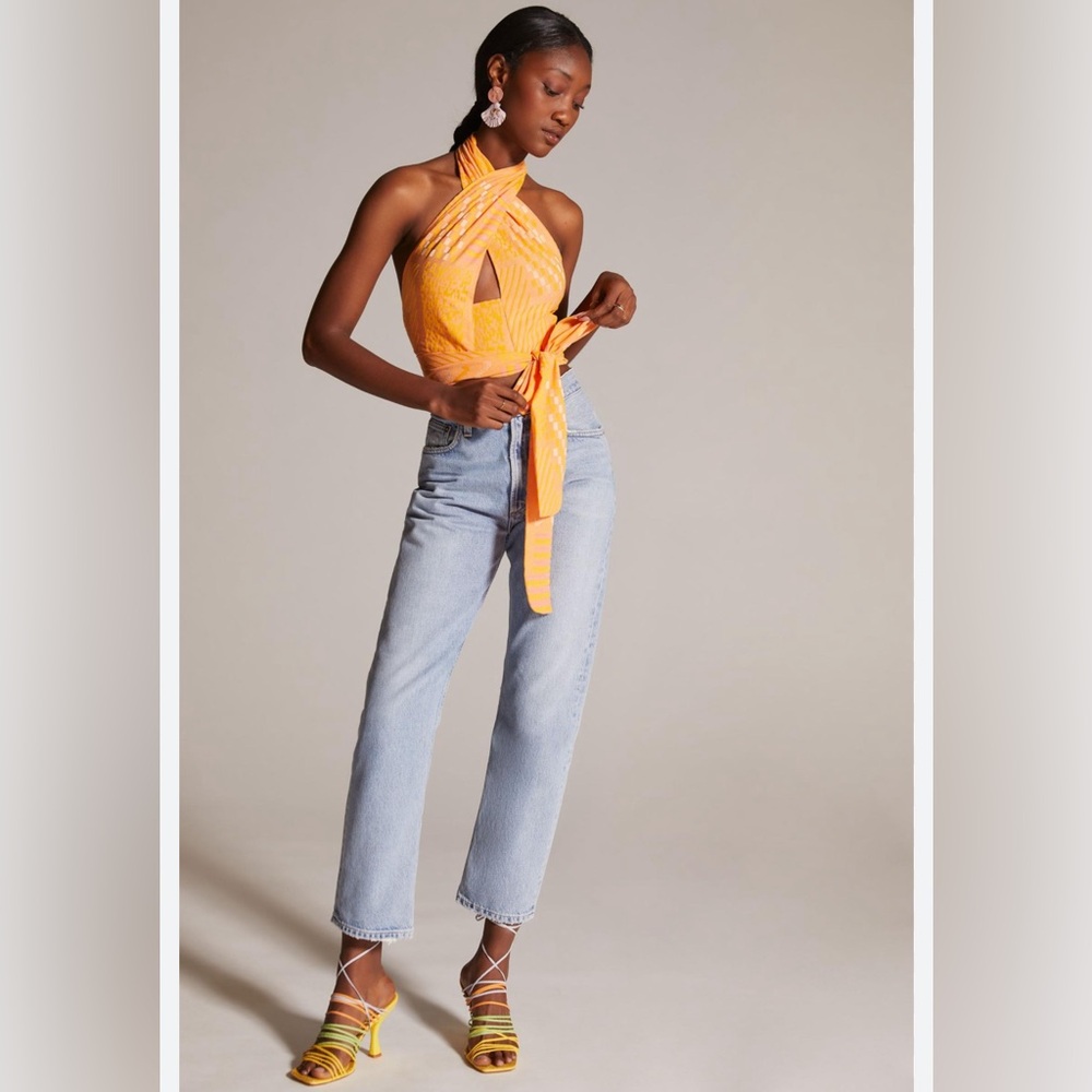 Anthropologie Eva Franco Halter Wrap Top Orange Color Size XL
